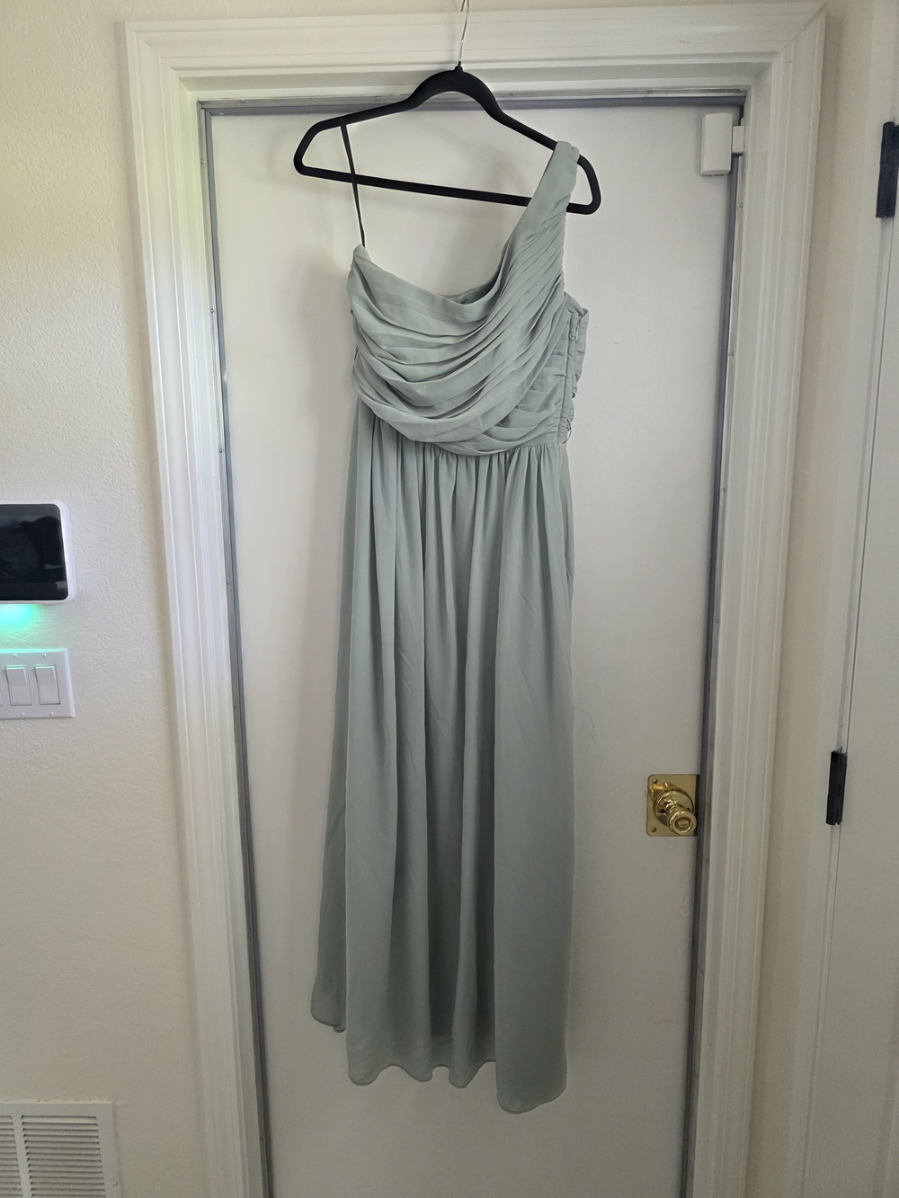 H&M One-Shoulder Draped Sage Green Maxi Dress